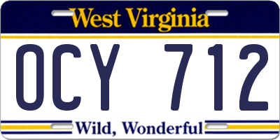 WV license plate OCY712