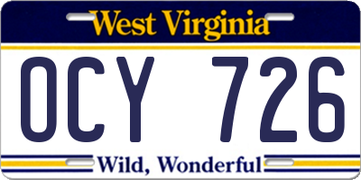 WV license plate OCY726