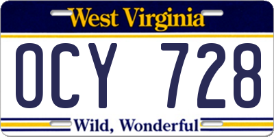 WV license plate OCY728