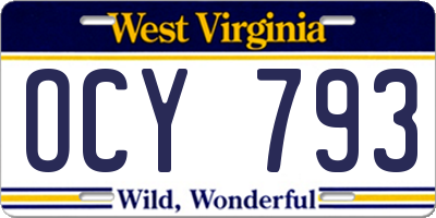 WV license plate OCY793