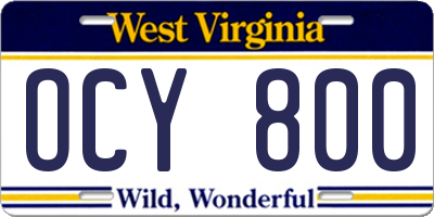 WV license plate OCY800