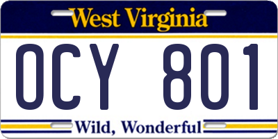 WV license plate OCY801