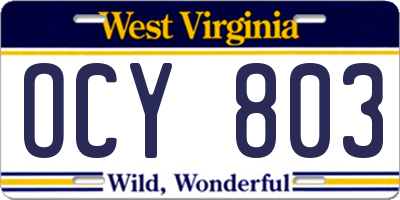 WV license plate OCY803