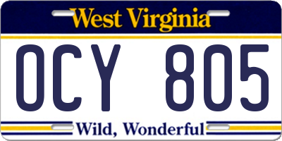 WV license plate OCY805
