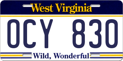WV license plate OCY830