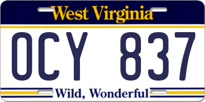 WV license plate OCY837