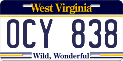 WV license plate OCY838
