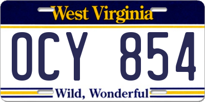 WV license plate OCY854