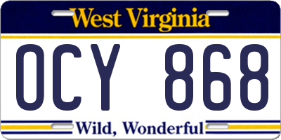WV license plate OCY868