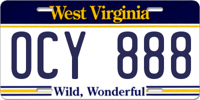 WV license plate OCY888