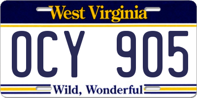 WV license plate OCY905