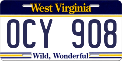 WV license plate OCY908