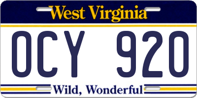 WV license plate OCY920