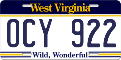 WV license plate OCY922