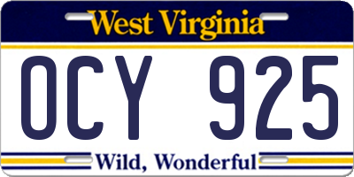 WV license plate OCY925