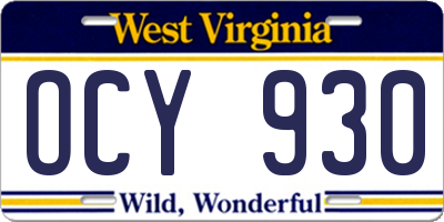 WV license plate OCY930