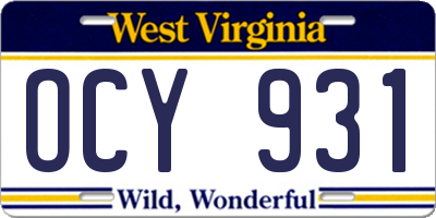 WV license plate OCY931