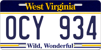 WV license plate OCY934