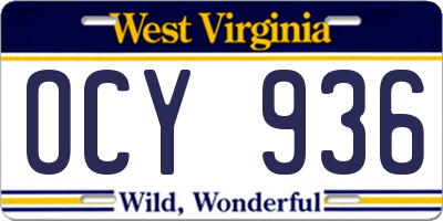 WV license plate OCY936