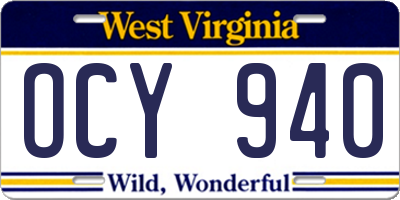 WV license plate OCY940