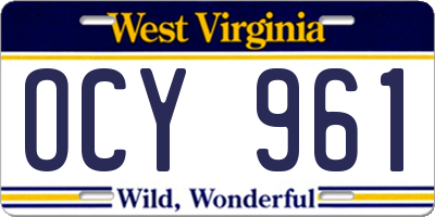 WV license plate OCY961