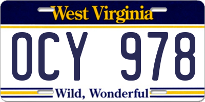 WV license plate OCY978