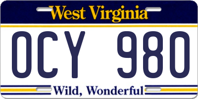 WV license plate OCY980