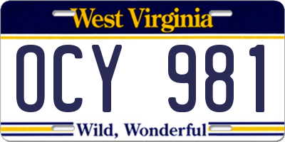 WV license plate OCY981