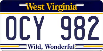 WV license plate OCY982
