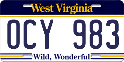 WV license plate OCY983