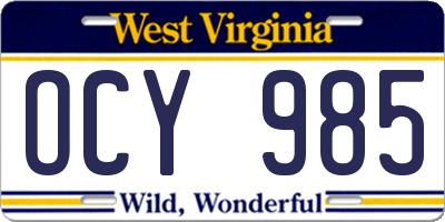 WV license plate OCY985