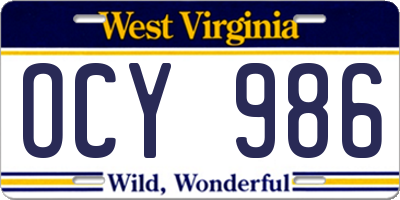 WV license plate OCY986
