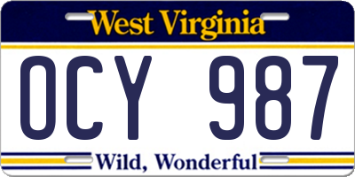WV license plate OCY987