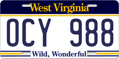 WV license plate OCY988