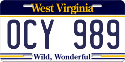 WV license plate OCY989