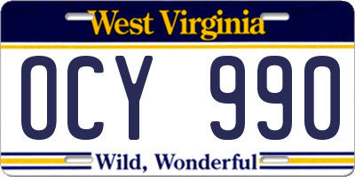 WV license plate OCY990