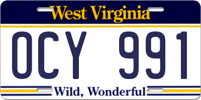 WV license plate OCY991