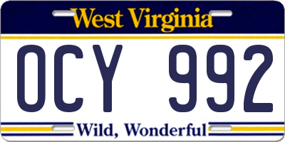 WV license plate OCY992