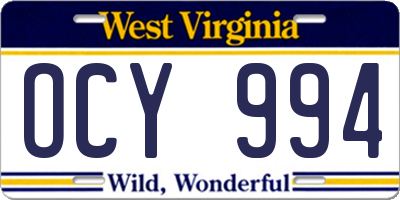 WV license plate OCY994