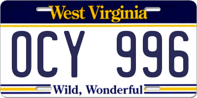 WV license plate OCY996