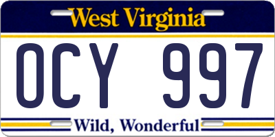 WV license plate OCY997