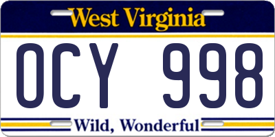 WV license plate OCY998