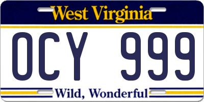WV license plate OCY999