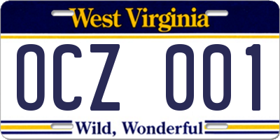 WV license plate OCZ001