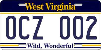 WV license plate OCZ002