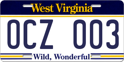 WV license plate OCZ003