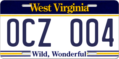 WV license plate OCZ004