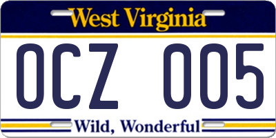 WV license plate OCZ005
