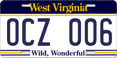WV license plate OCZ006