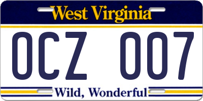 WV license plate OCZ007
